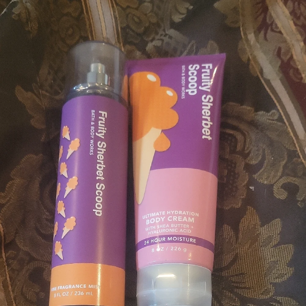 Bath Body Works Duo Full Size Dust Bag Free Gift Fruity Sherbet Creme Fragrance